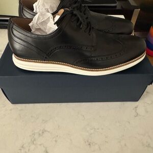 Cole Haan Black Leather Wingtip Derby with White Sole